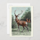 Oude hertenbok in het rood ingekleurd met kerst- e briefkaart (Voorkant / Achterkant)