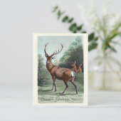 Oude hertenbok in het rood ingekleurd met kerst- e briefkaart (Staand voorkant)