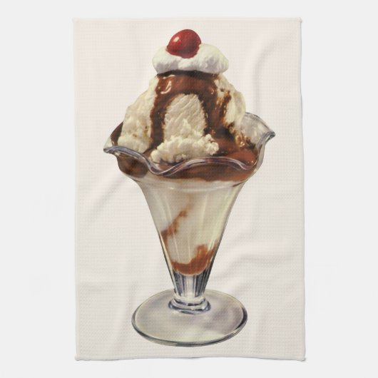 Oude hete fudge ijs sundae desserts theedoek (Verticaal)