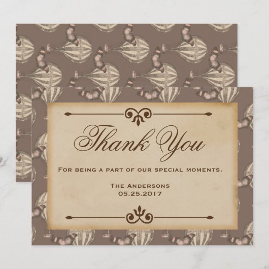 Oude heteluchtballon bruine bedankkaart (Voorkant / Achterkant)