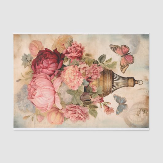 Oude heteluchtballon met bloemen tissuepapier (Voorkant)