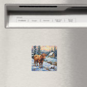 Oude Highland-koe in besneeuwde kerstweide Magneet (Insitu (Vaatwasser))