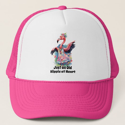 Oude Hippie Flamingo Flower Power Vibes Trucker Pet (Voorkant)