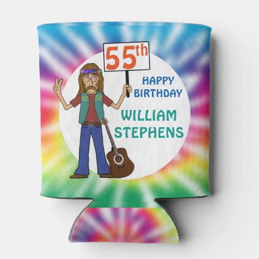 Oude Hippie Hippy Tie Dye 55th Birthday Party Blikjeskoeler (Achterkant)