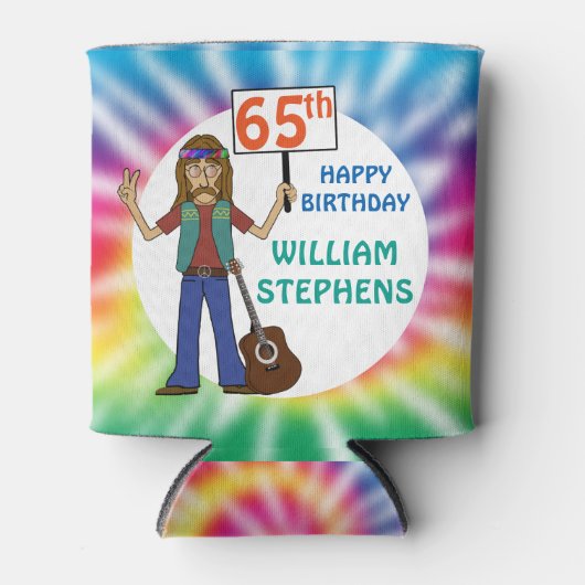 Oude Hippie Hippy Tie Dye 65th Birthday Party Blikjeskoeler (Voorkant)