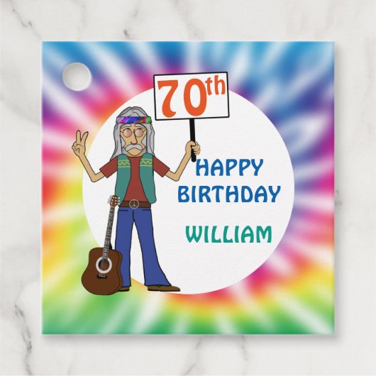 Oude Hippie Hippy Tie Dye 70th Birthday Party Bedankjes Labels (Voorkant)