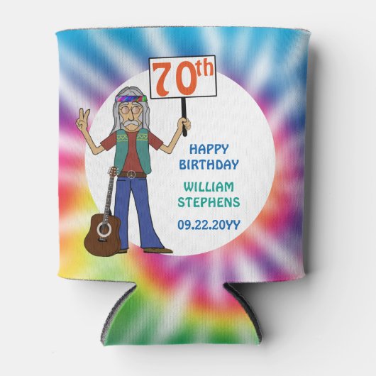 Oude Hippie Hippy Tie Dye 70th Birthday Party Blikjeskoeler (Voorkant)