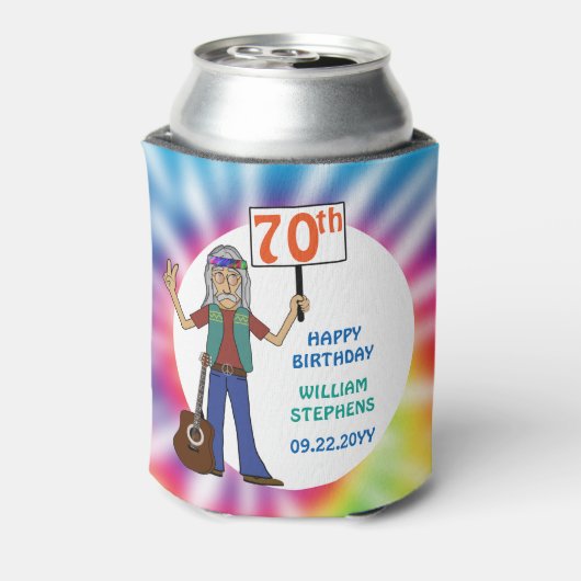 Oude Hippie Hippy Tie Dye 70th Birthday Party Blikjeskoeler (Blikje Achterkant)