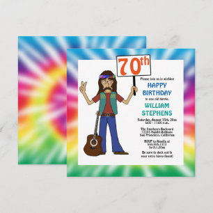Oude Hippie Hippy Tie Dye 70th Birthday Party Kaart