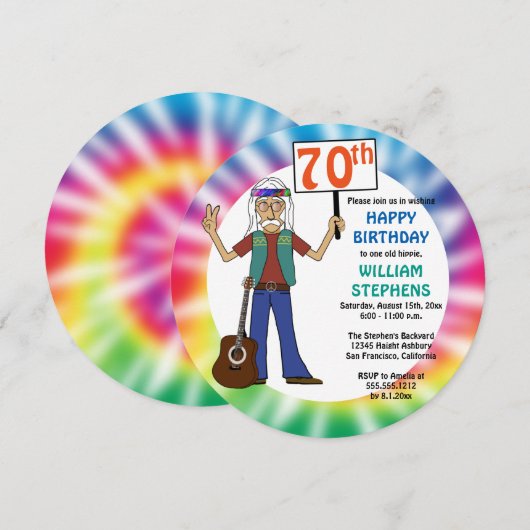 Oude Hippie Hippy Tie Dye 70th Birthday Party Kaart (Voorkant / Achterkant)