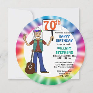 Oude Hippie Hippy Tie Dye 70th Birthday Party Kaart