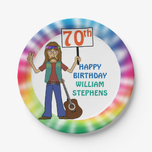 Oude Hippie Hippy Tie Dye 70th Birthday Party Papieren Bordje
