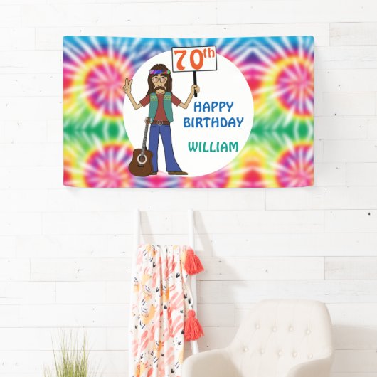 Oude Hippie Hippy Tie Dye 70th Birthday Party  Spandoek (Insitu)