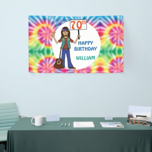 Oude Hippie Hippy Tie Dye 70th Birthday Party  Spandoek (Beurs)