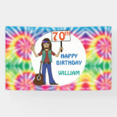 Oude Hippie Hippy Tie Dye 70th Birthday Party  Spandoek (Horizontaal)