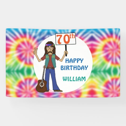 Oude Hippie Hippy Tie Dye 70th Birthday Party  Spandoek (Horizontaal)