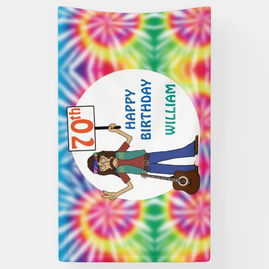 Oude Hippie Hippy Tie Dye 70th Birthday Party  Spandoek (Verticaal)