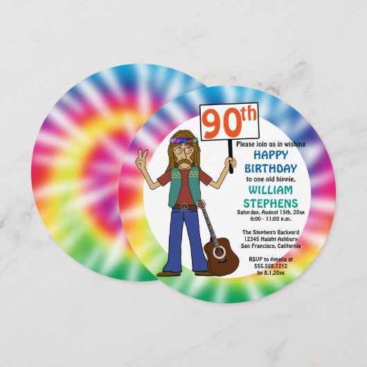 Oude Hippie Hippy Tie Dye 90th Birthday Party Kaart (Voorkant / Achterkant)