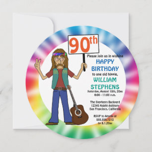 Oude Hippie Hippy Tie Dye 90th Birthday Party Kaart