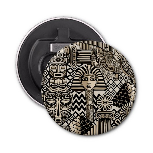 Oude Historische Symbolen Tattoo stijl Button Flesopener (Voorkant)