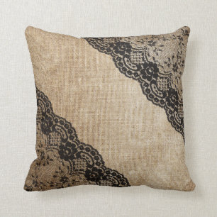 Oude hoeken van Linen en Lace Black Beige Pillow Kussen