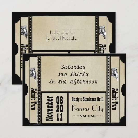 Oude Hollywood Broadway Ticket Trouw RSVP (Voorkant / Achterkant)