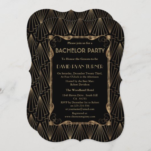 Oude Hollywood Goud Great Gatsby Bachelorfeest Kaart (Voorkant / Achterkant)