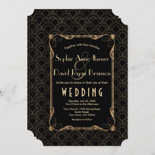 Oude Hollywood Goud Great Gatsby Bruiloft Kaart (Voorkant / Achterkant)