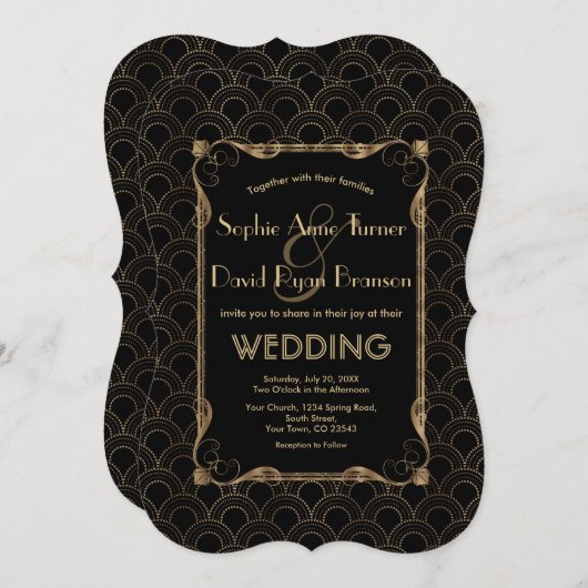 Oude Hollywood Goud Zwart Great Gatsby Bruiloft Kaart (Voorkant / Achterkant)