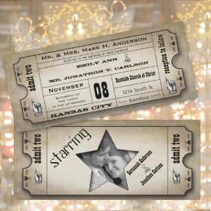 Oude Hollywood Vintage Typografie Ticket Bruiloft Kaart