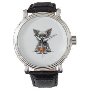 Oude hond die thee vasthoudt met bril Retro huisdi Horloge