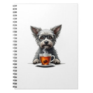 Oude hond die thee vasthoudt met bril Retro huisdi Notitieboek