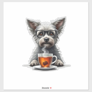 Oude hond die thee vasthoudt met bril Retro huisdi Sticker