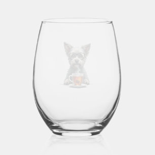 Oude hond die thee vasthoudt met bril Retro huisdi Wijnglas Zonder Voet