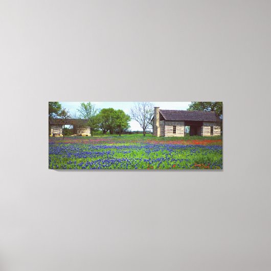 Oude Hond Run Cabin in Field of Wildflower Canvas Afdruk (Voorkant)