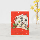 Oude Honden Trio Kerst Kaart (Gele Bloem)