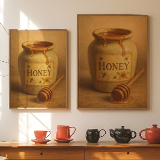 Oude Honingpotposter | Rustieke Boerderij Kunst Poster