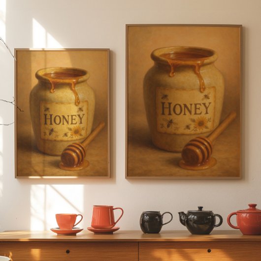 Oude Honingpotposter | Rustieke Boerderij Kunst Poster