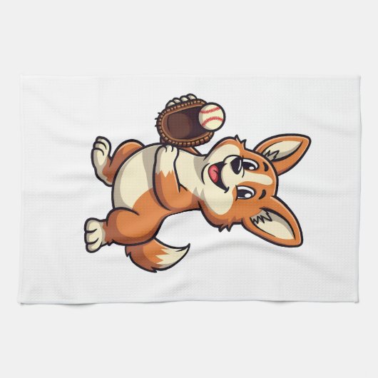Oude Honkbal Corgi Hond Vangende Cartoon Vector Theedoek (Horizontaal)