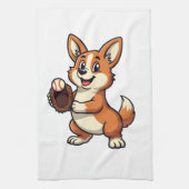 Oude Honkbal Corgi Hond Vangende Cartoon Vector Theedoek (Verticaal)