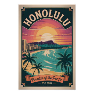 Oude Honolulu Hawaii Paradijs van de Stille Oceaan Perfect Poster