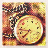 Oude horloge en ketting glazen onderzetter (Voorkant)