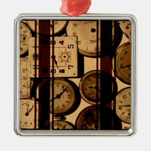 Oude Horloge Triptiek Metalen Ornament