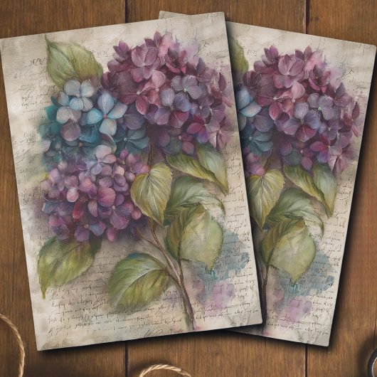 Oude Hortensia Botanische Bloemendecoupage Tissuepapier