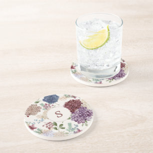 Oude Hortensia Grandmillennial Bloem Monogram Zandsteen Onderzetter