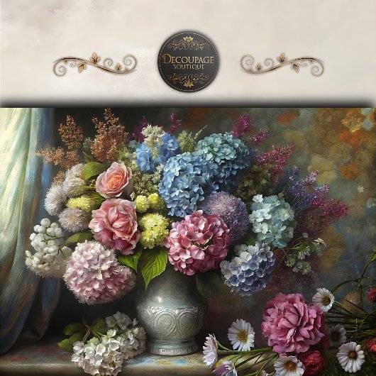 Oude Hortensia Roos Boeket Decoupage Tissuepapier