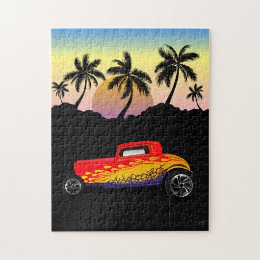 Oude hot rod-auto legpuzzel (Verticaal)