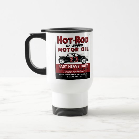 Oude Hot-Rod Motorolieblik ontwerp Reisbeker (Links)
