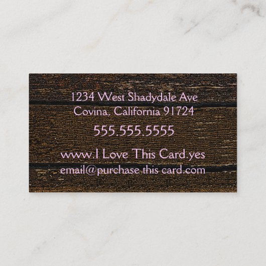 Oude hout en roze scroller visitekaartje (Achterkant)