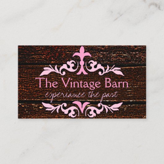 Oude hout en roze scroller visitekaartje (Voorkant)